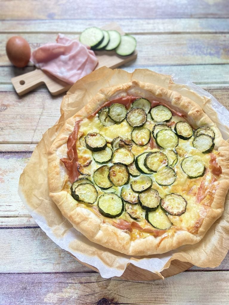 savory tart with zucchini and mortadella