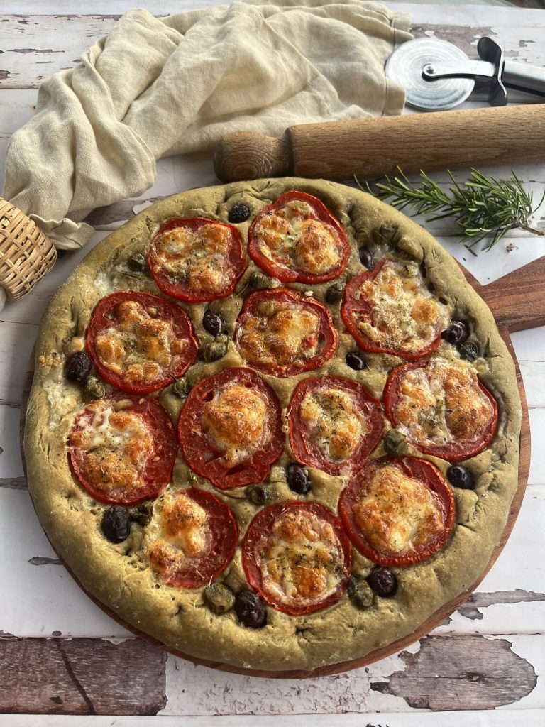 Caprese Focaccia with Hemp Flour