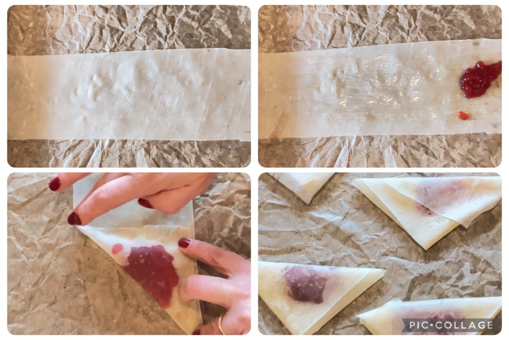 Phyllo dough triangles with jam