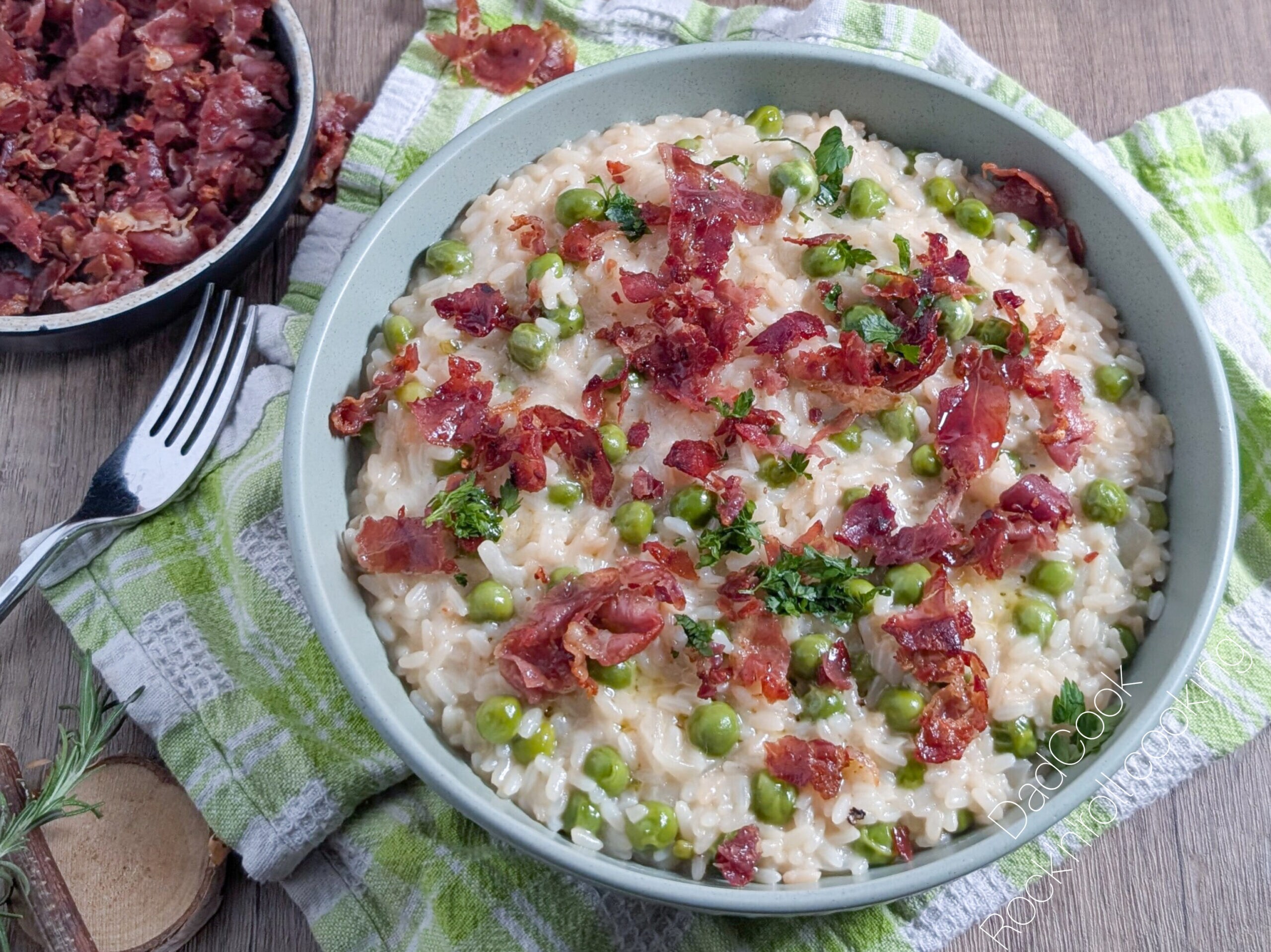 Spring Risotto with Fresh Peas and Crispy Ham