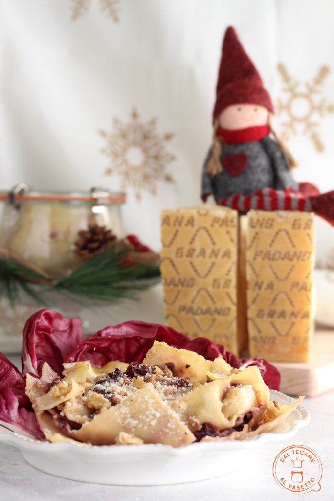 lasagna in jar cooking with Grana Padano cream and radicchio