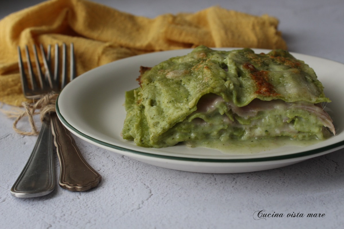 Lasagna with Broccoli Cream and Ham