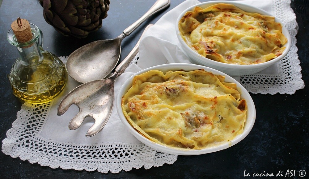 Lasagna with artichokes and sausage