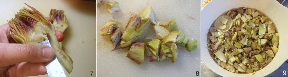 cutting artichokes into pieces