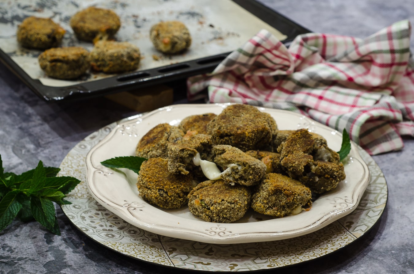 Light Baked Eggplant Meatballs with a Cheesy Center