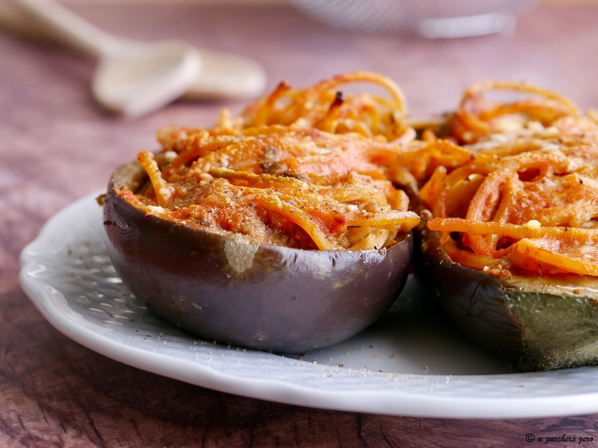Light Stuffed Eggplants with Pasta