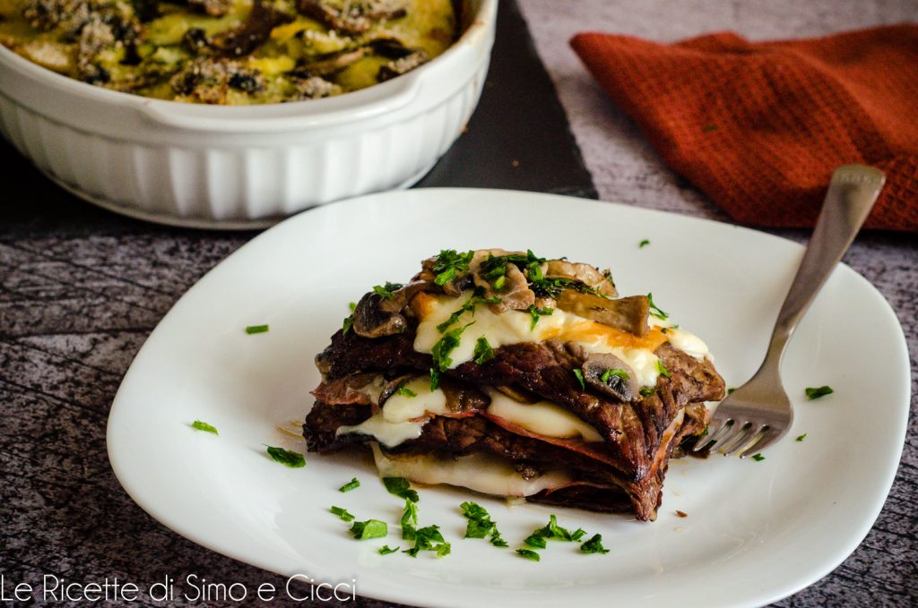Meat Mille-feuille with Mushrooms, Ham, and Cheese