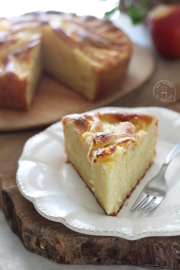 slice of apple cake made in the microwave with eggs and yogurt