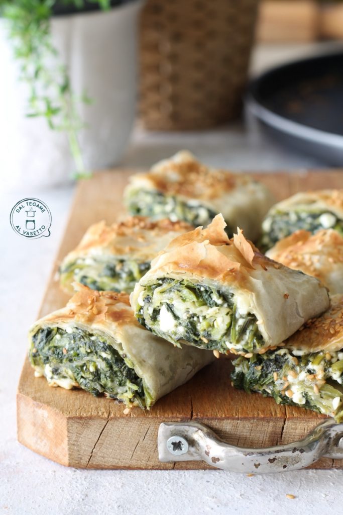 phyllo dough pastries with feta and spinach cooked in the microwave