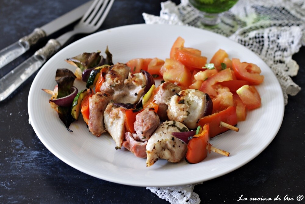 Mixed meat and vegetable skewers