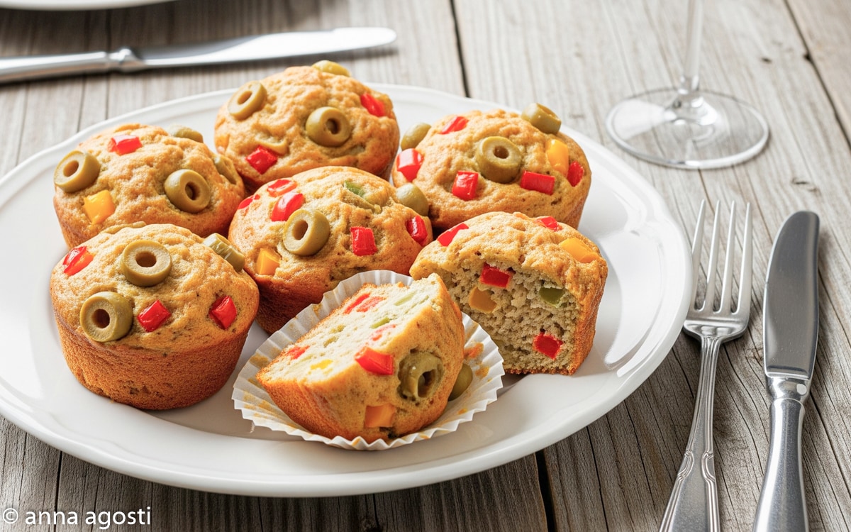 MUFFINS WITH OLIVES, PEPPERS, AND MONTASIO