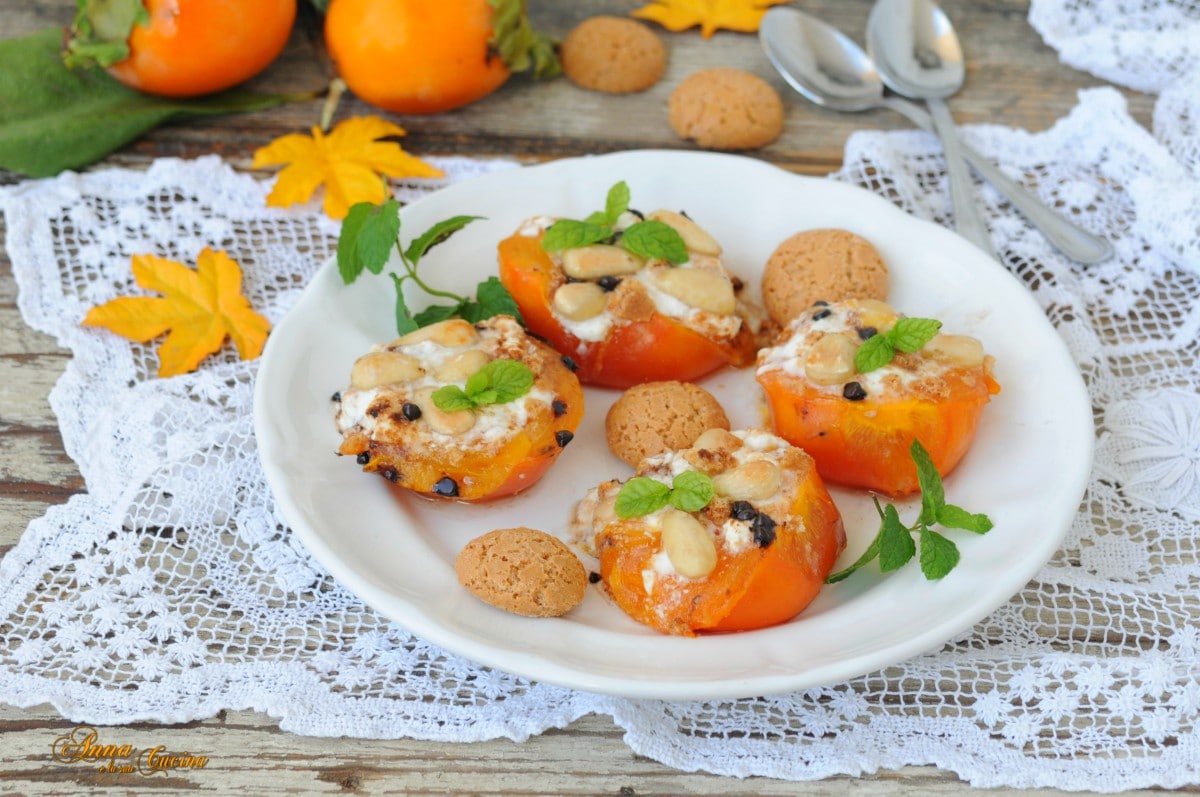 Persimmons stuffed with yogurt and chocolate chips