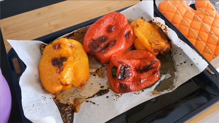 Peppers roasting in the oven
