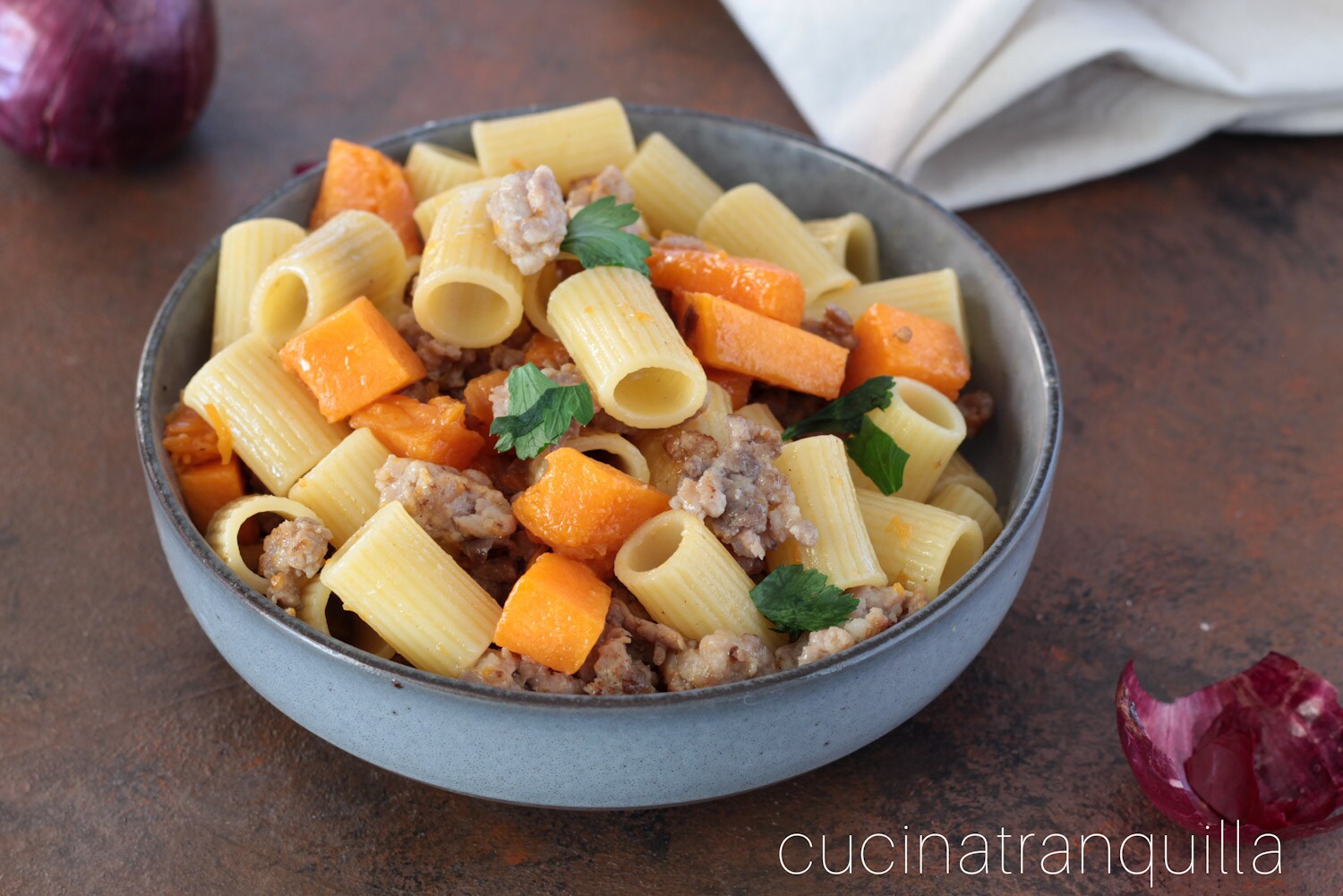 Mezze Maniche with Pumpkin and Sausage