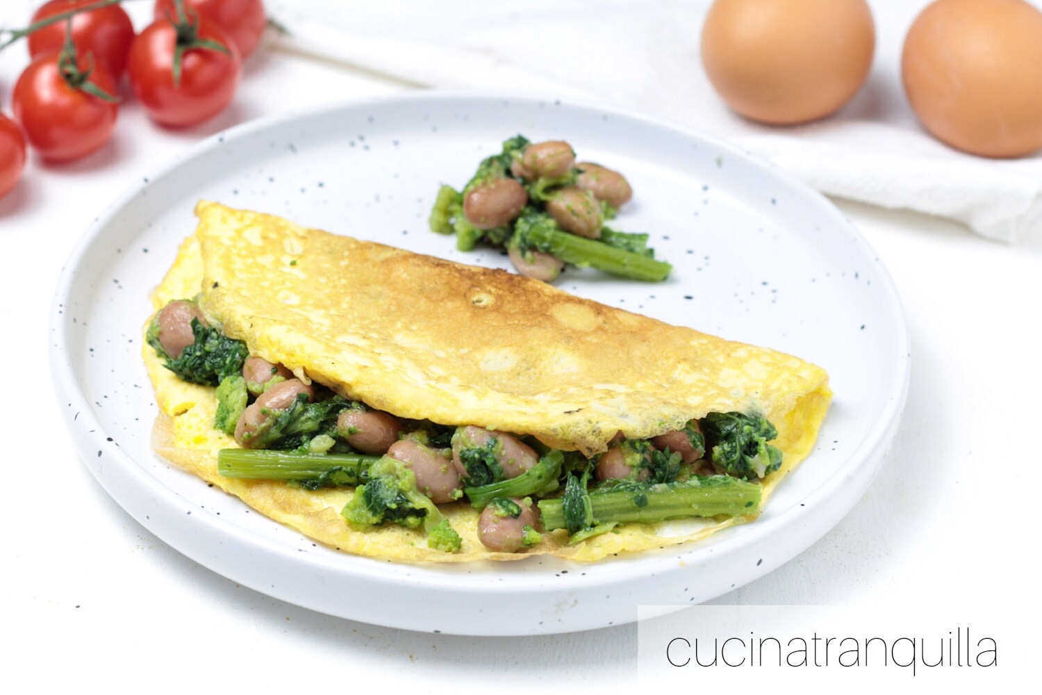 Omelette stuffed with broccoli rabe and beans