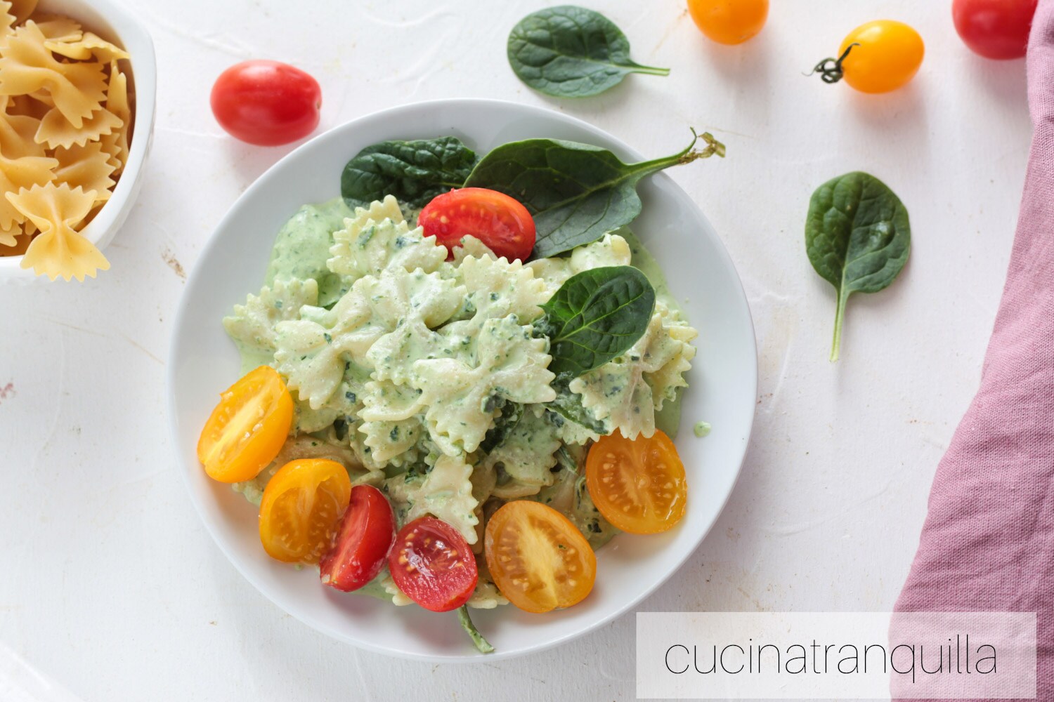 Farfalle with Ricotta Cream and Baby Spinach
