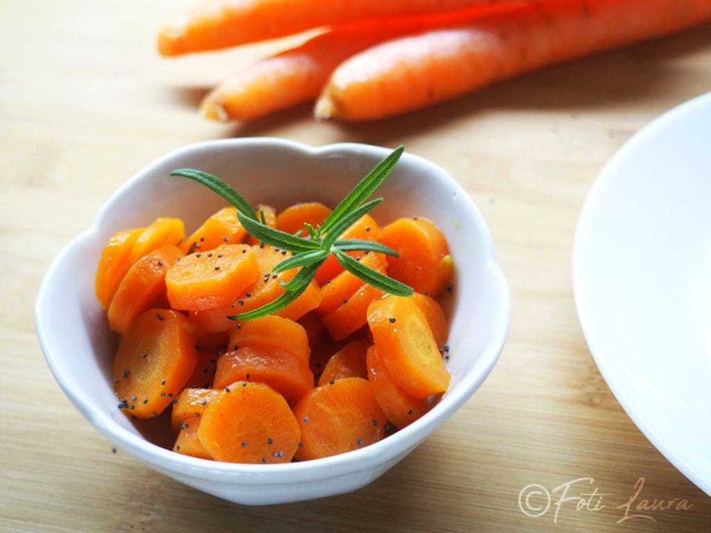 Pan-Fried Carrots on a white plate