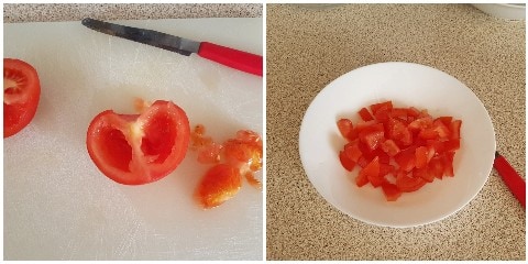 cut the tomatoes into cubes