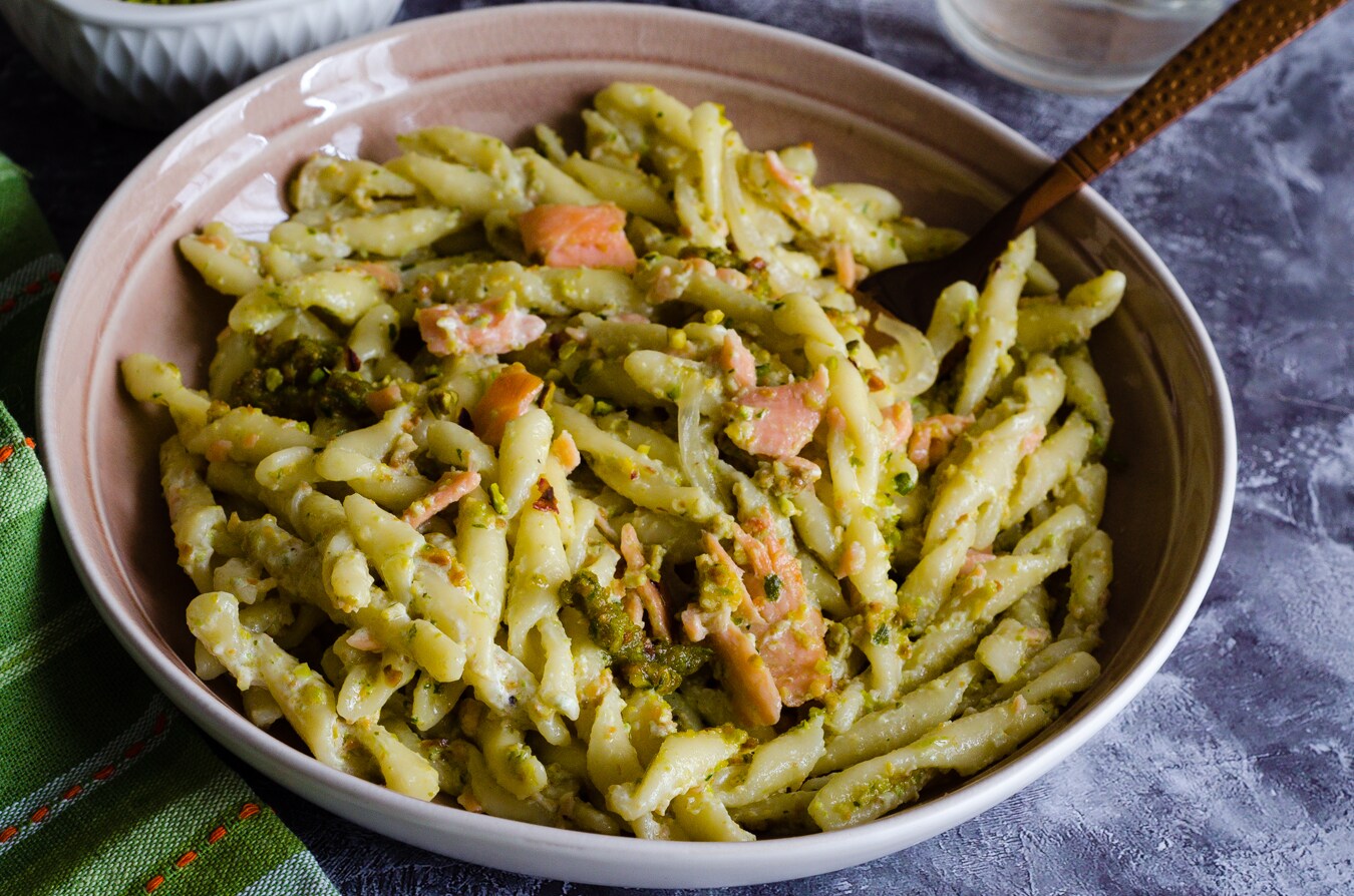 Pasta with Pistachio Pesto and Smoked Salmon