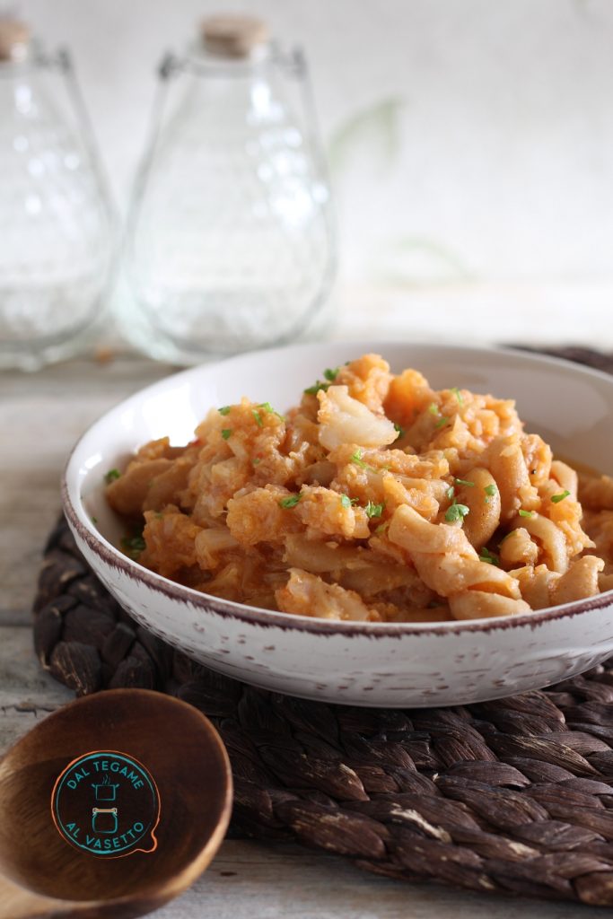 Plate of fusilli pasta cooked with cauliflower in an electric pressure cooker