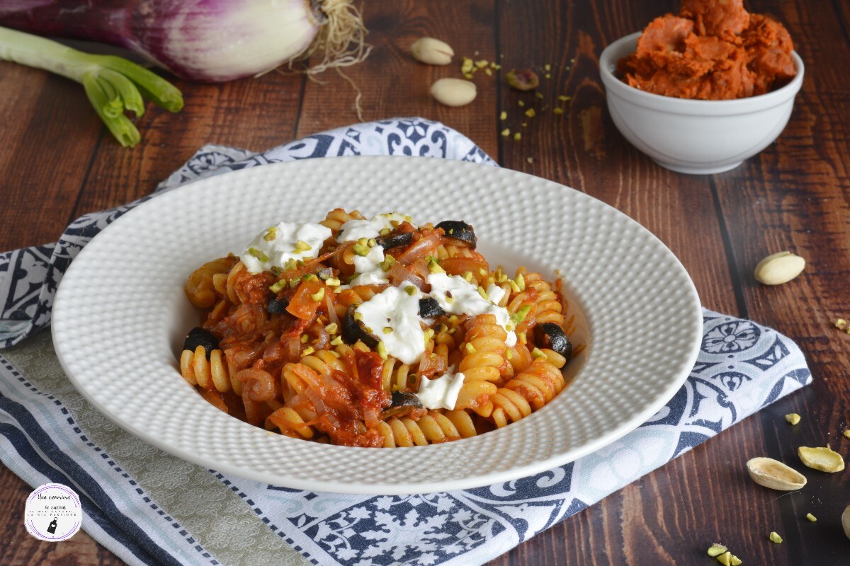 Pasta with nduja burrata and anchovies