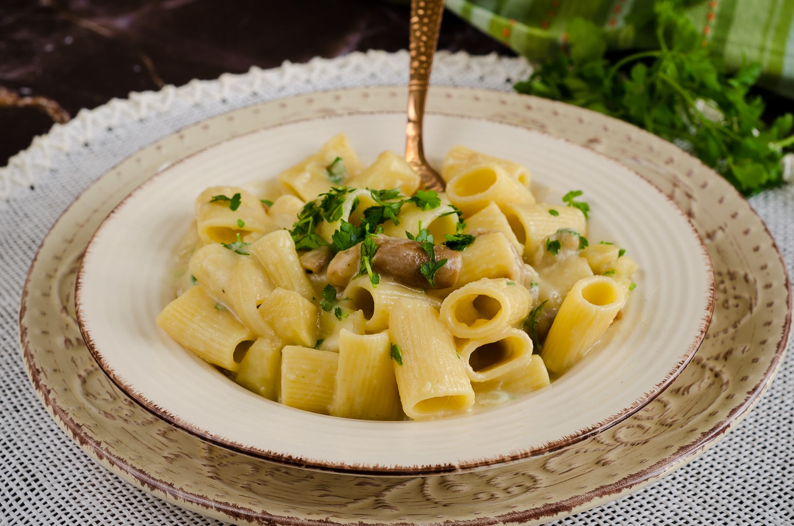 Pasta with Potatoes, Porcini Mushrooms, and Smoked Provola Cheese