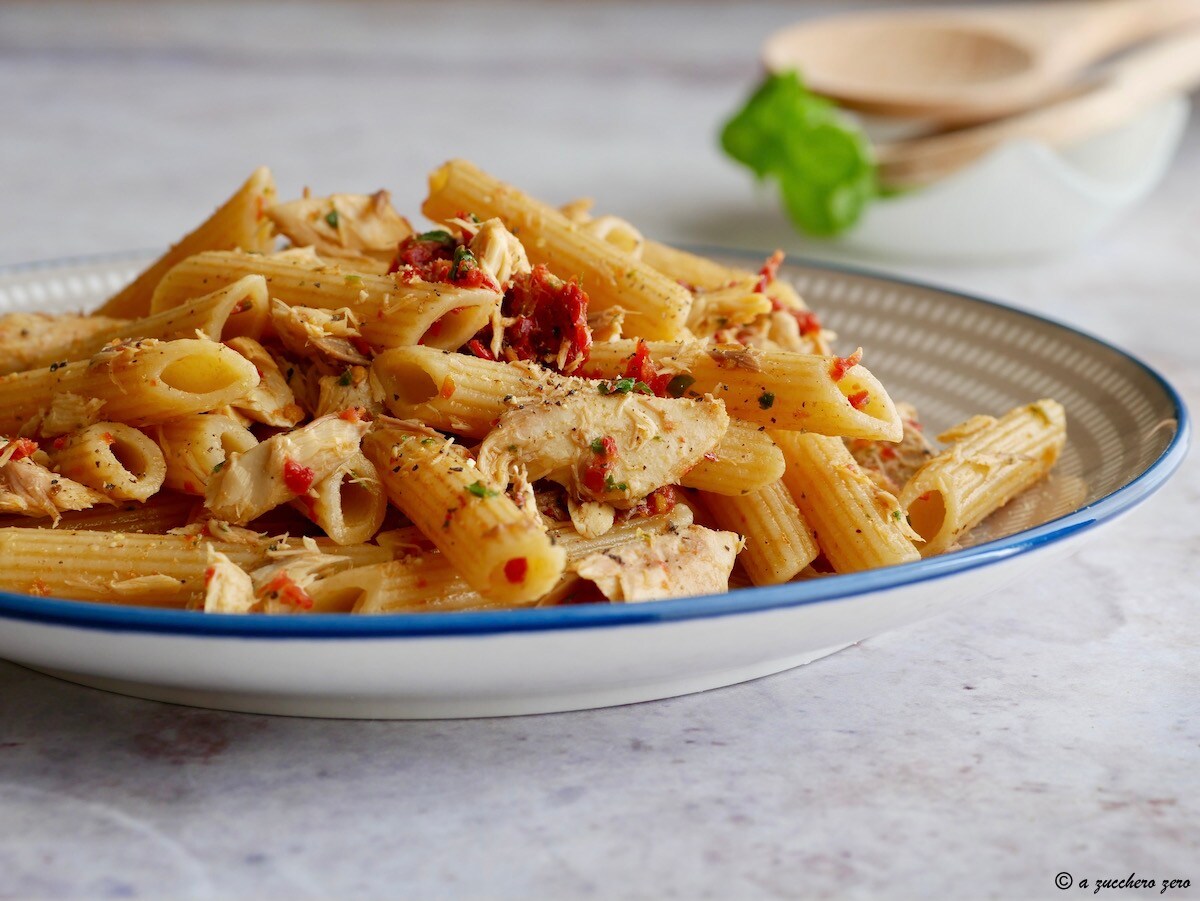 Pasta with Sundried Tomatoes, Mackerel, and Basil
