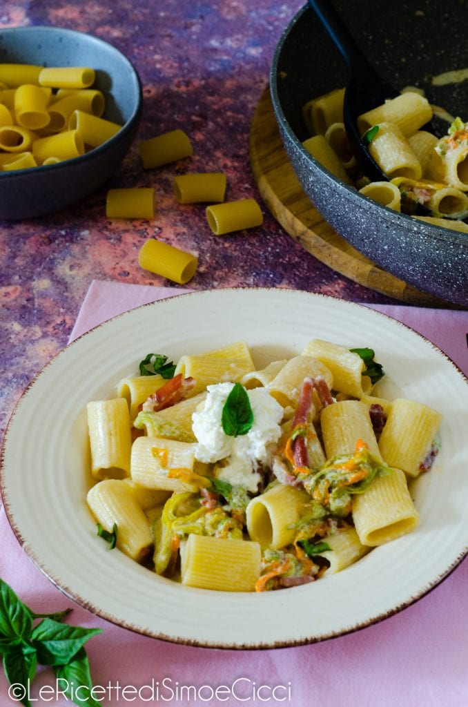Pasta with Zucchini Flowers, Burrata, and Speck