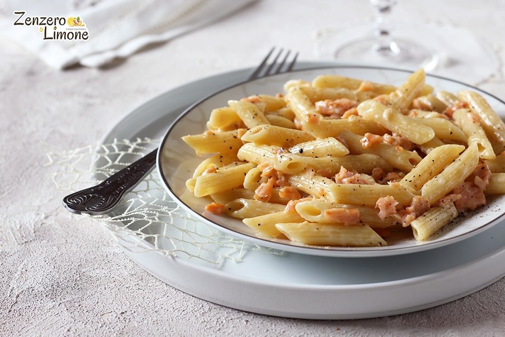Penne with salmon