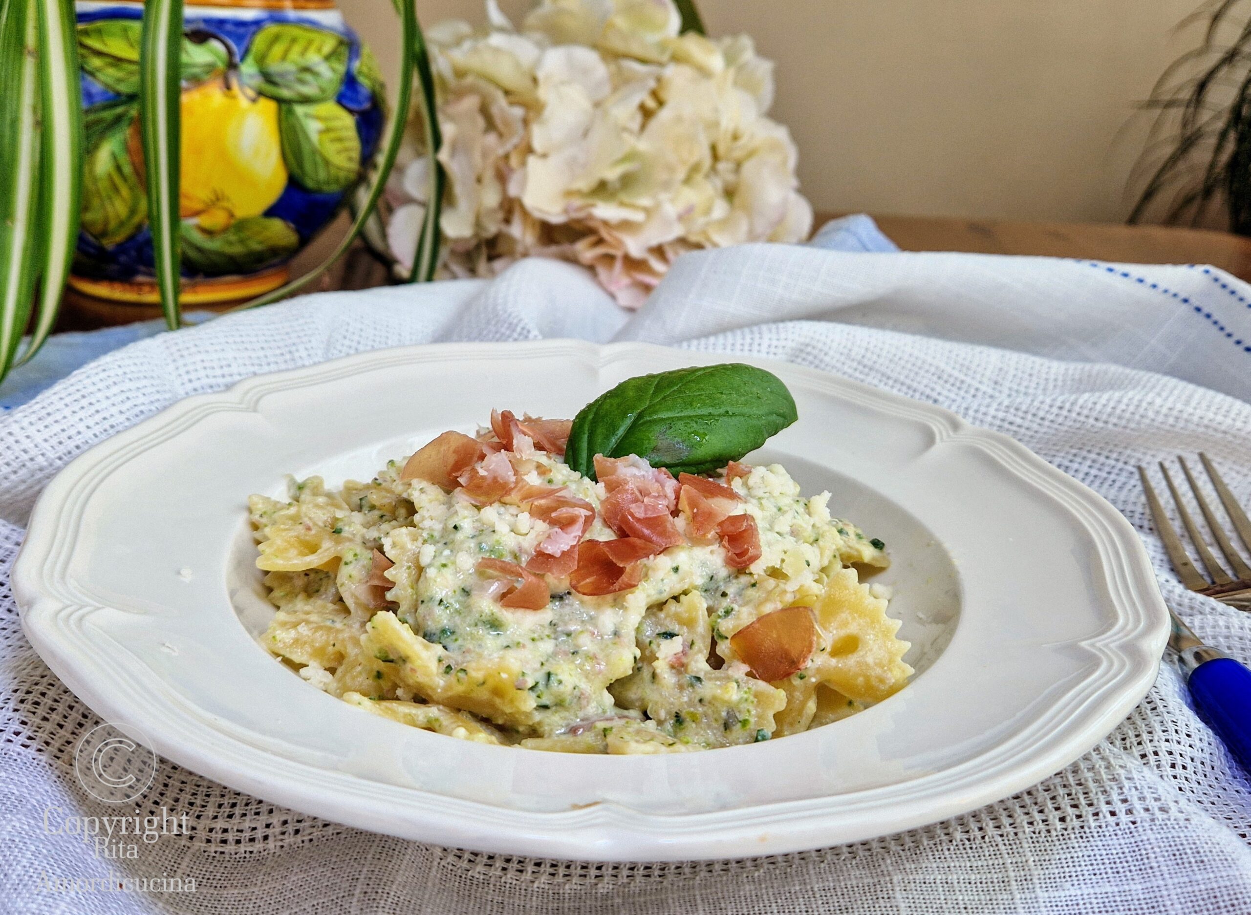 Farfalle with Zucchini Cream and Crispy Guanciale