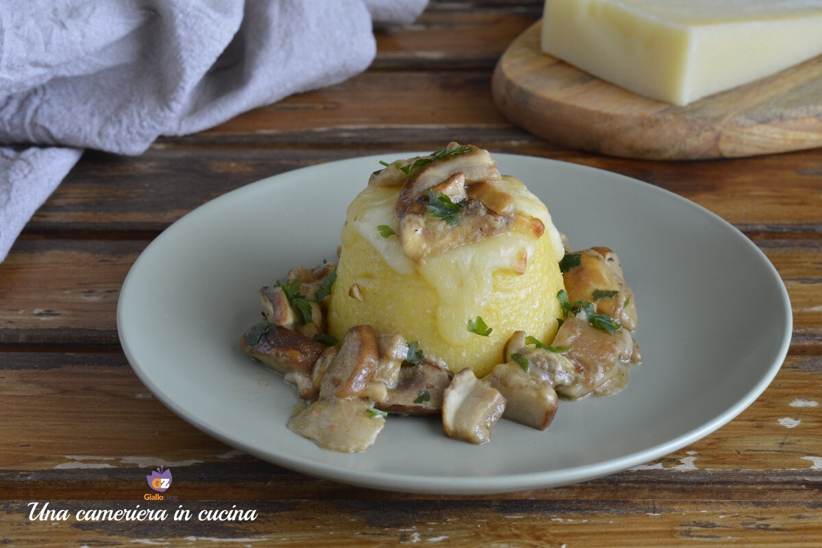 Polenta Cake with Mushrooms and Montasio