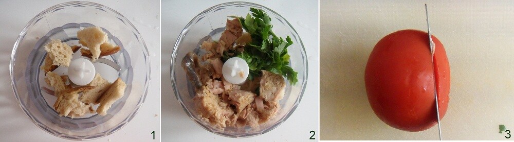 put tuna, bread, parmesan, anchovies, parsley in a blender