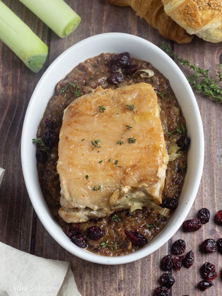 pork loin with leeks and cranberries in slow cooker