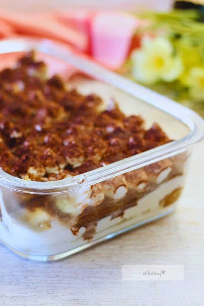 Pan of homemade eggless tiramisu