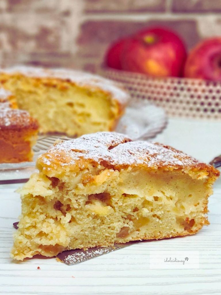Slice of soft and fragrant butterless apple cake