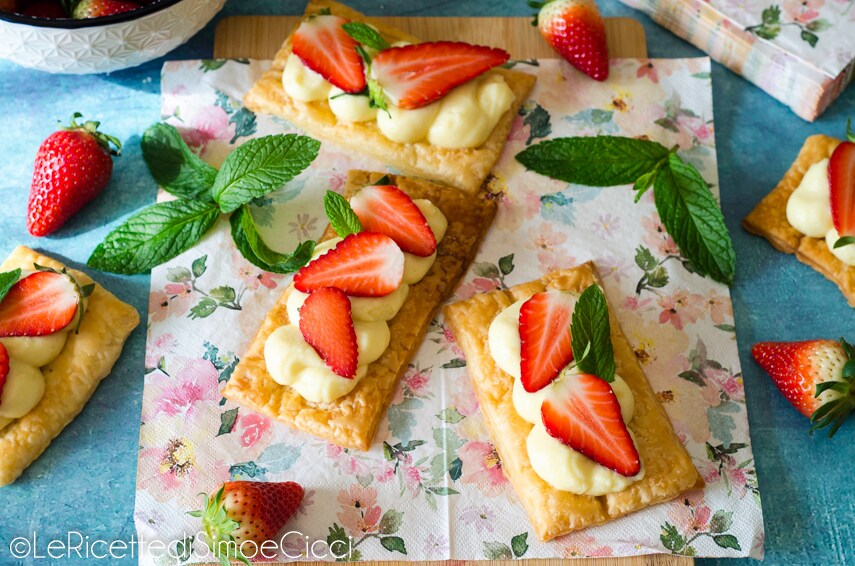 Puff Pastries with Cream and Strawberries
