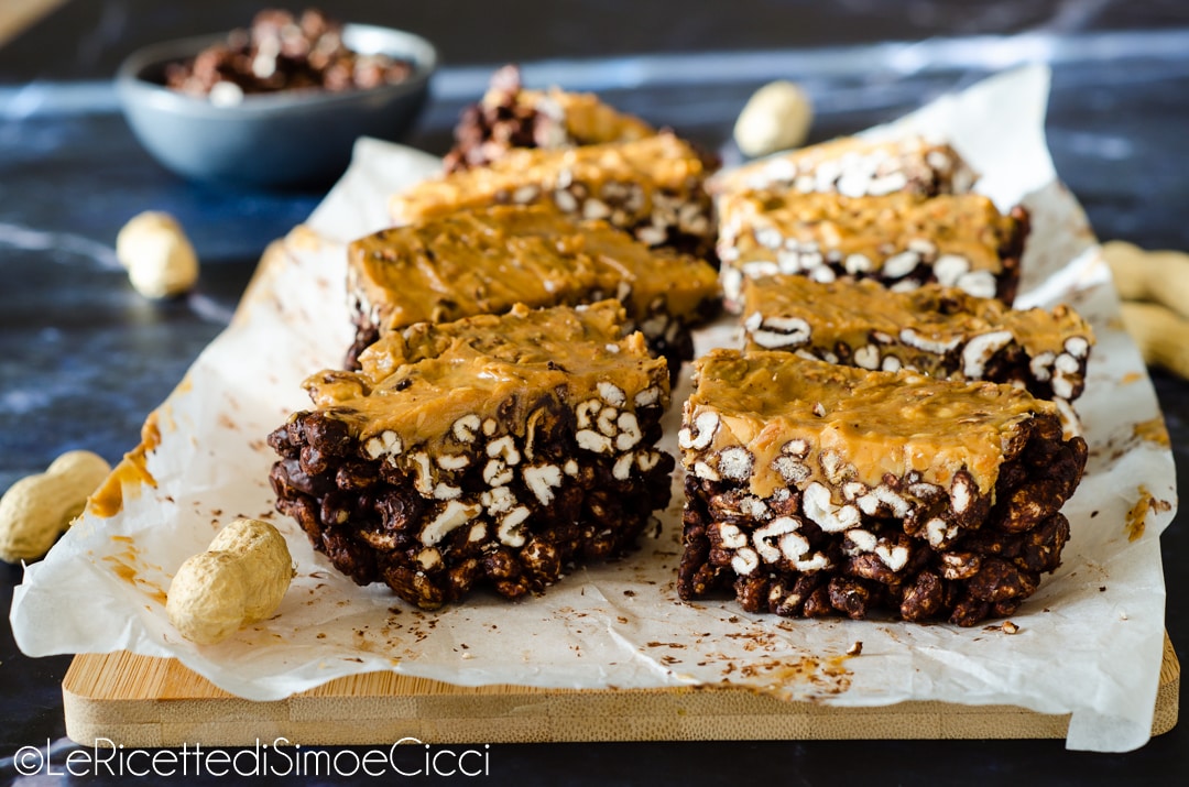 Puffed Rice, Peanut Butter, and Chocolate Squares with Only 4 Ingredients!