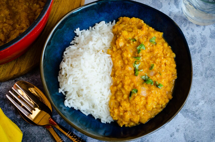 Red Lentil Dahl or Masoor Dal, Gluten-Free, Spicy and Creamy