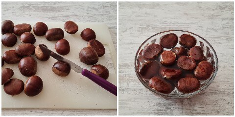 score the chestnuts and soak them