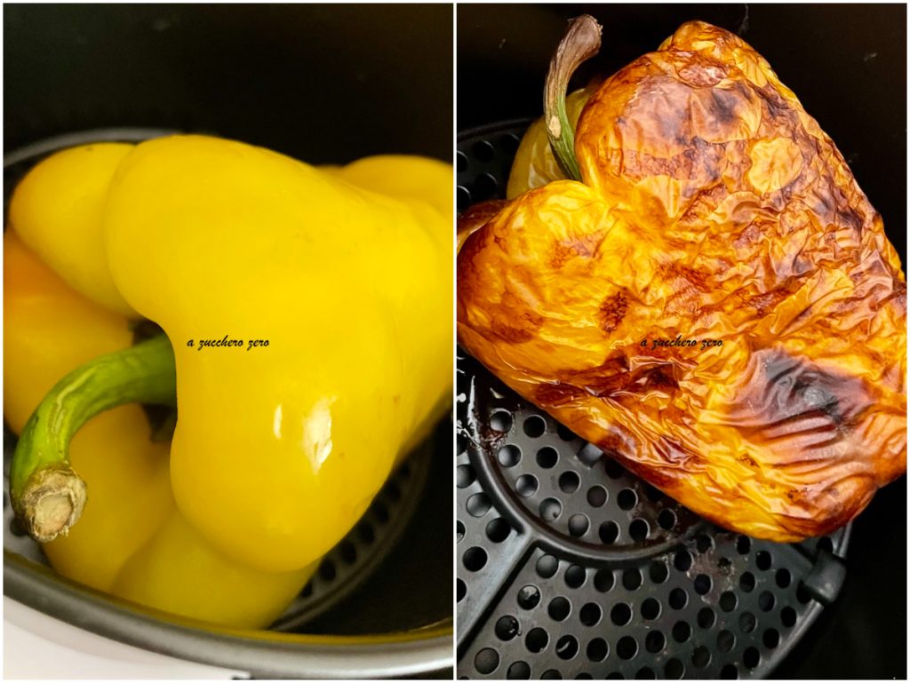 Roasted peppers in air fryer before and after