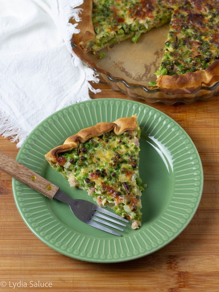 savory pie with peas and bacon