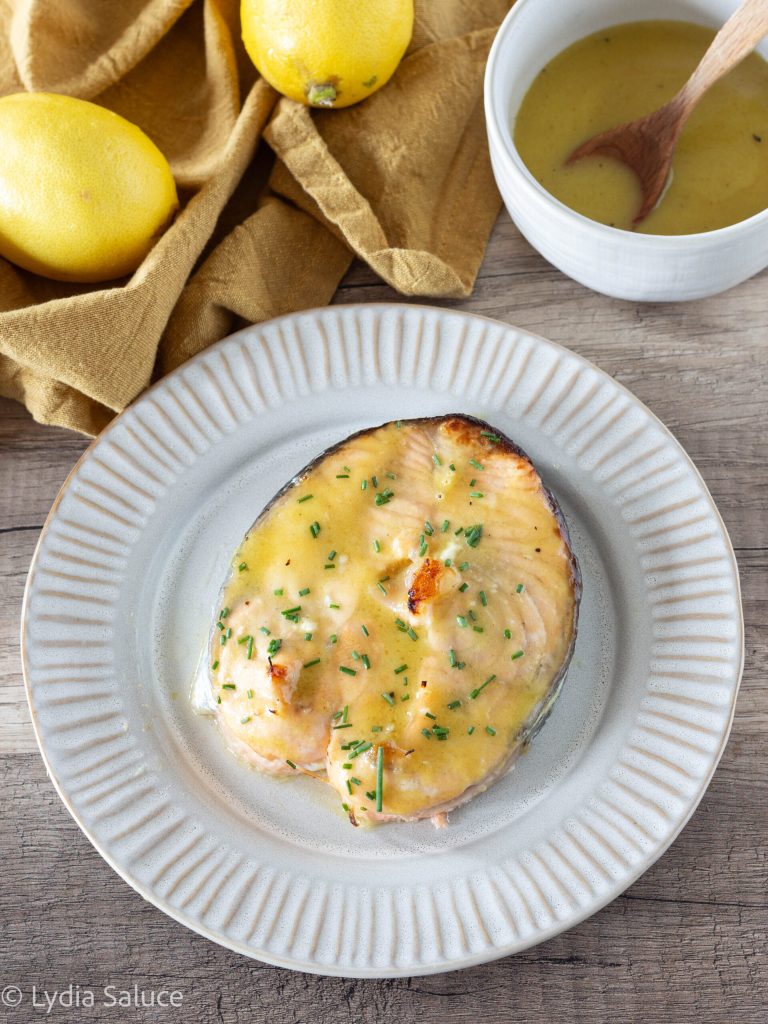 salmon medallions with mustard, honey, and lemon