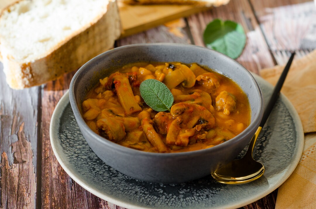 Warm and Savory Sausage, Bean, and Mushroom Soup!