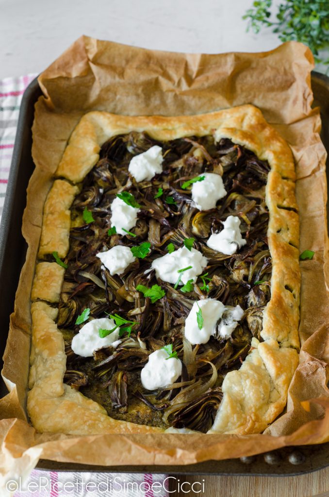 Savory pie with artichokes and pesto
