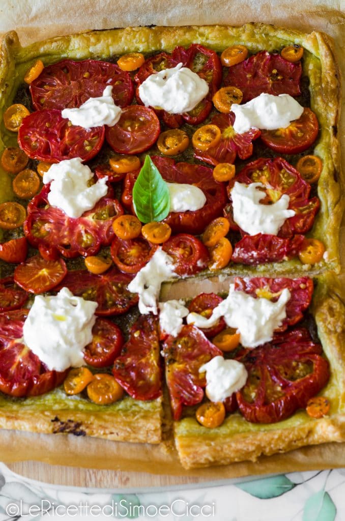 Savory Tart with Tomatoes, Pesto, and Stracciatella