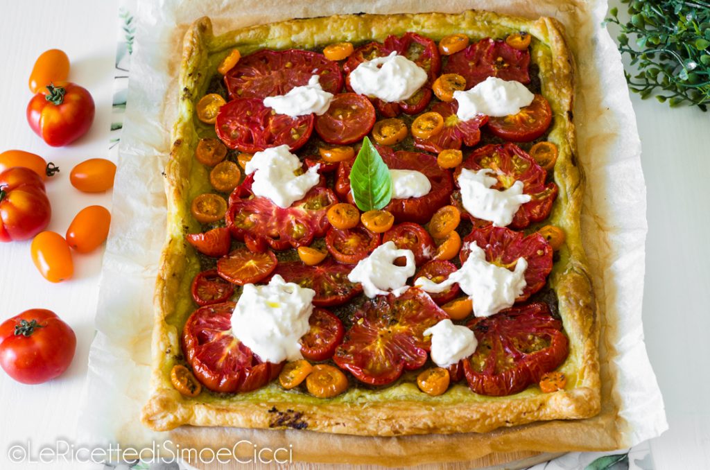 Savory Tart with Tomatoes, Pesto, and Stracciatella