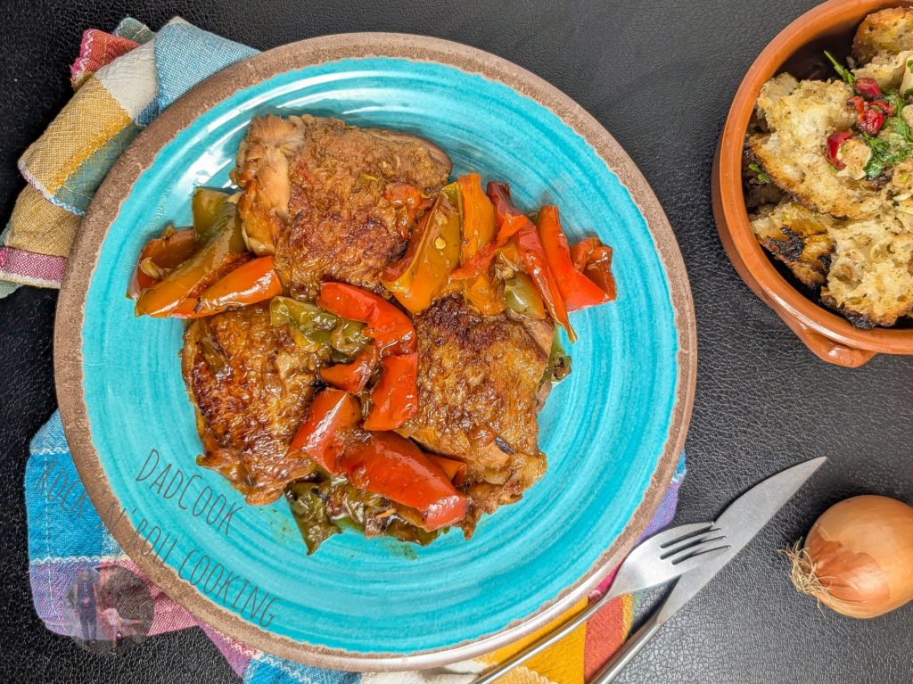 Skillet Chicken Thighs with Peppers Easy Recipe for a Crunchy Crust
