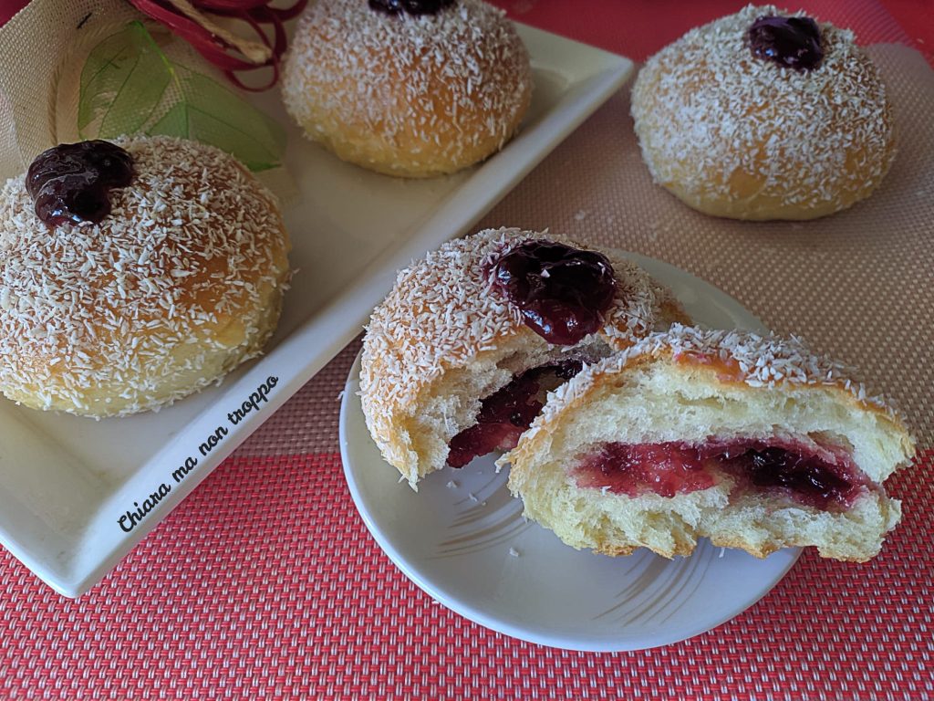 Soft Brioches with Jam and Coconut