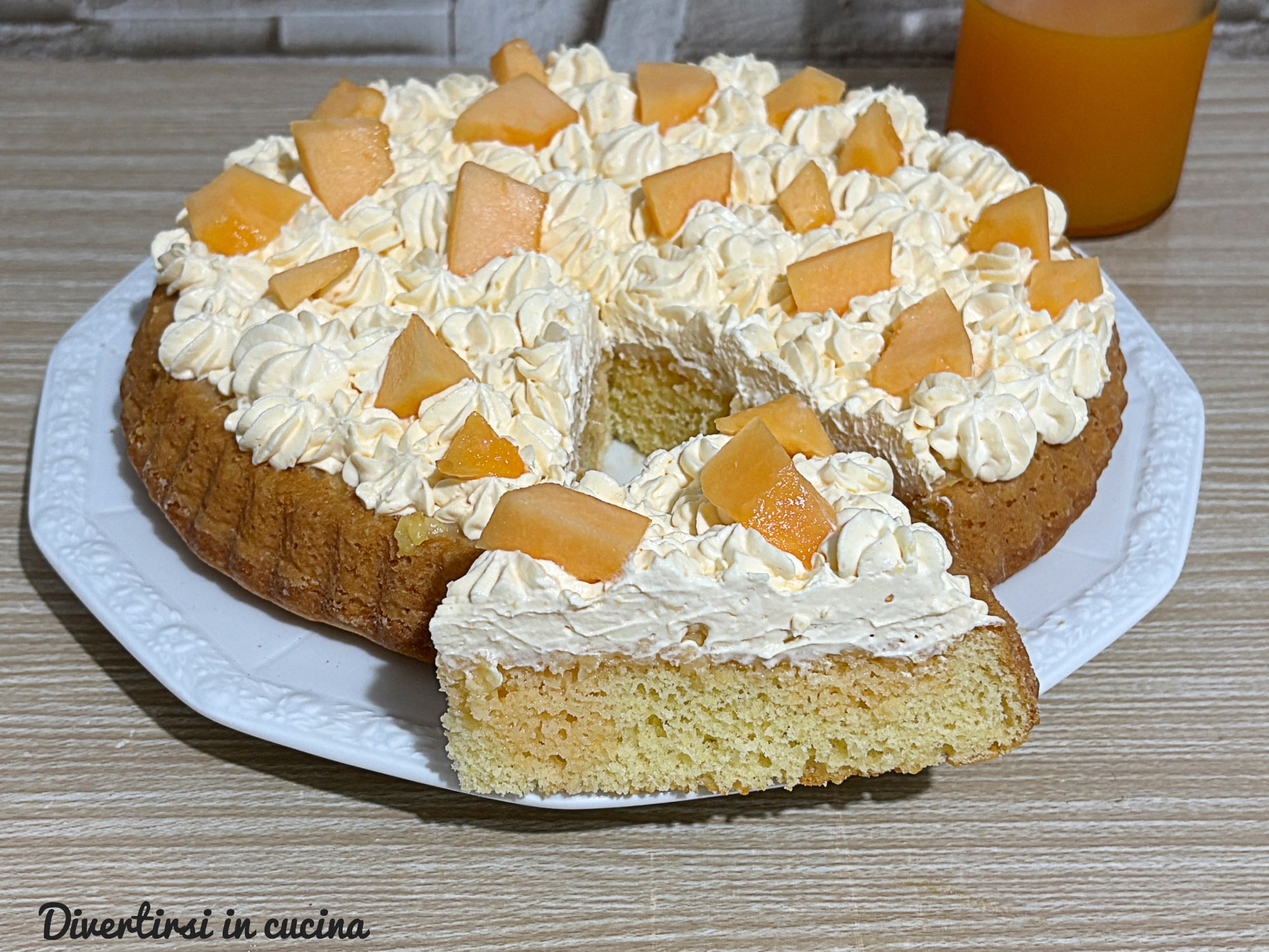 Soft Tart with Orange Cream and Fresh Melon