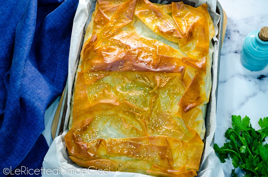 Spanakopita, original Greek recipe with spinach, feta, and phyllo dough